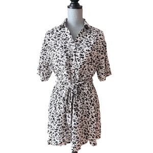 Black & White Floral Button-Front Shirt Dress